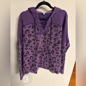 Women’s White Birth oversized hooded corduroy top, purple animal print, M